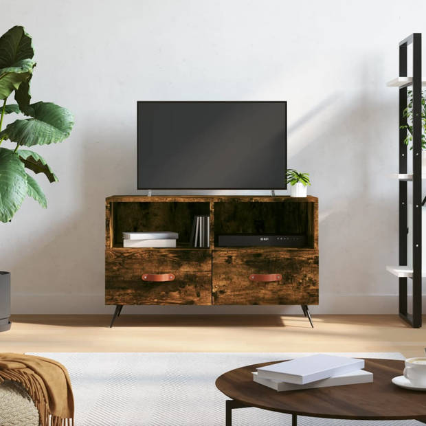 The Living Store Tv-meubel - Trendy - bewerkt hout en ijzer - 80 x 36 x 50 cm - gerookt eiken