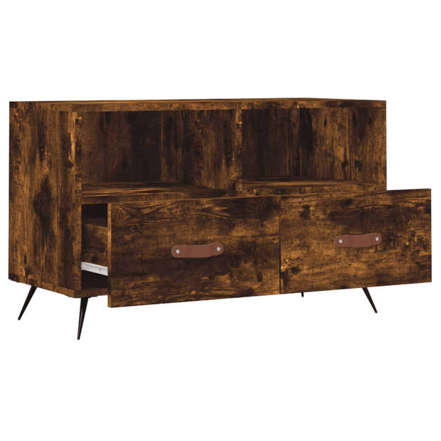 The Living Store Tv-meubel - Trendy - bewerkt hout en ijzer - 80 x 36 x 50 cm - gerookt eiken