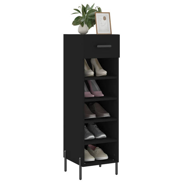 The Living Store Schoenenkast - Zwart - 30 x 35 x 105 cm - Duurzaam materiaal