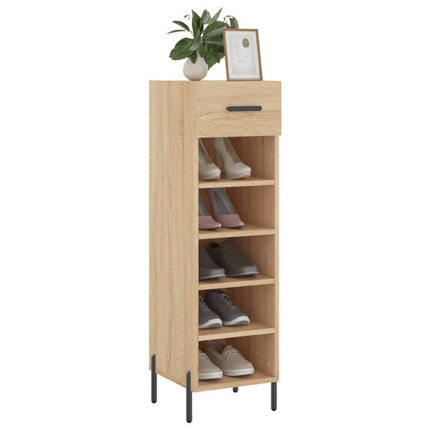 The Living Store Schoenenkast Hout - 30 x 35 x 105 cm - Sonoma Eiken - Opbergruimte en Stabiel Blad