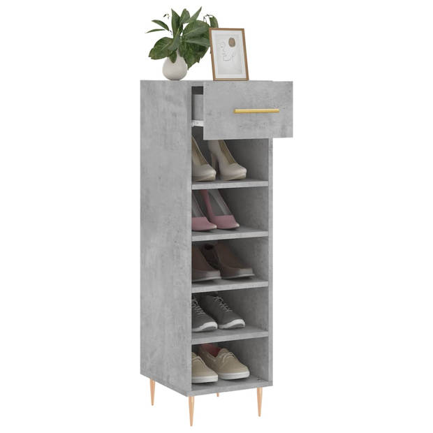 The Living Store Schoenenkast - Betongrijs - 30 x 35 x 105 cm - Duurzaam hout - Voldoende opbergruimte