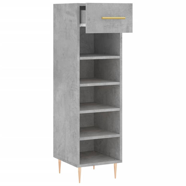 The Living Store Schoenenkast - Betongrijs - 30 x 35 x 105 cm - Duurzaam hout - Voldoende opbergruimte