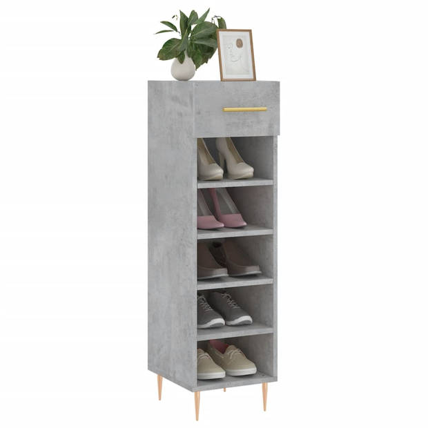 The Living Store Schoenenkast - Betongrijs - 30 x 35 x 105 cm - Duurzaam hout - Voldoende opbergruimte