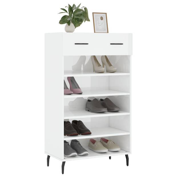 The Living Store Schoenenkast - Elegant - Schoenenkast - 60 x 35 x 105 cm - Hoogglans wit