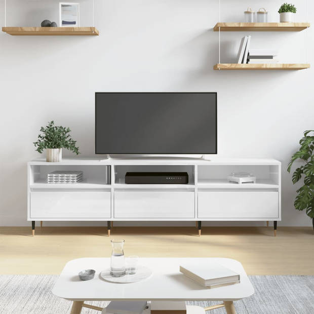 The Living Store Tv-meubel - hoogglans wit - 150 x 30 x 44.5 cm - bewerkt hout en ijzer