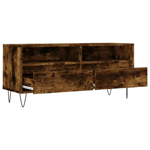 The Living Store Tv-meubel Gerookt Eiken - 100 x 34.5 x 44.5 cm - Opbergruimte - Stabiel tafelblad