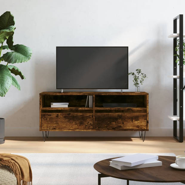 The Living Store Tv-meubel Gerookt Eiken - 100 x 34.5 x 44.5 cm - Opbergruimte - Stabiel tafelblad