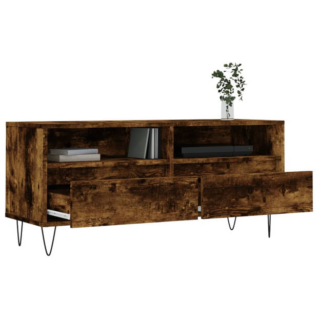 The Living Store Tv-meubel Gerookt Eiken - 100 x 34.5 x 44.5 cm - Opbergruimte - Stabiel tafelblad