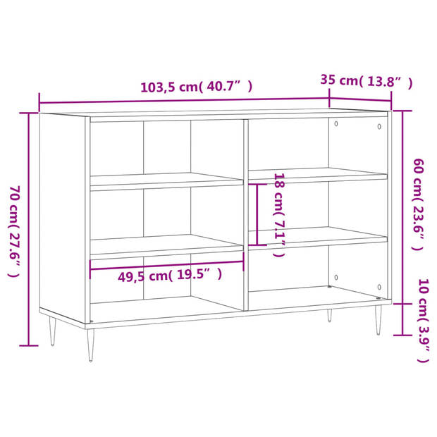 vidaXL Dressoir 103,5x35x70 cm bewerkt hout gerookt eikenkleurig