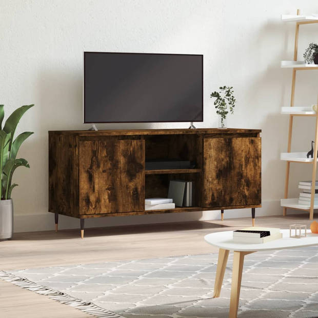 The Living Store Tv-meubel - Gerookt eiken - 104 x 35 x 50 cm - Opbergruimte - Stabiel tafelblad - IJzeren poten