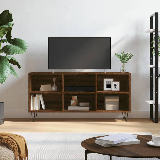 The Living Store Tv-meubel - Bruineiken - 103.5 x 30 x 50 cm - opbergruimte - stabiel tafelblad - ijzeren poten