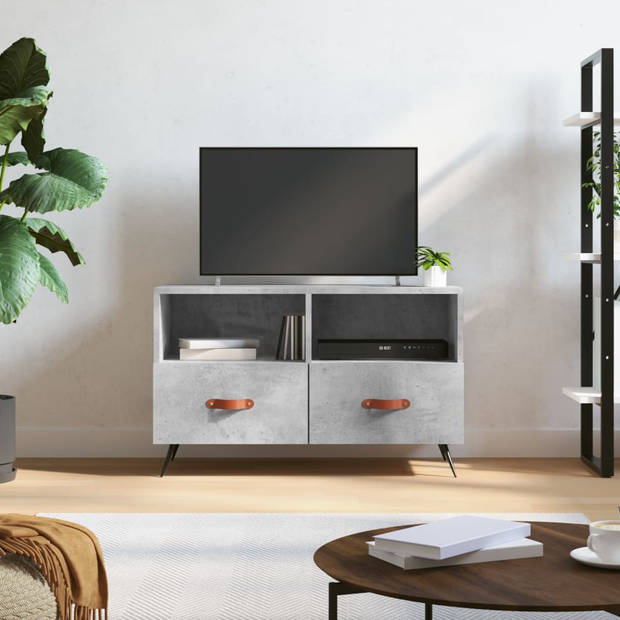 The Living Store TV-meubel Betongrijs - 80 x 36 x 50 cm - Stevig bewerkt hout en ijzer