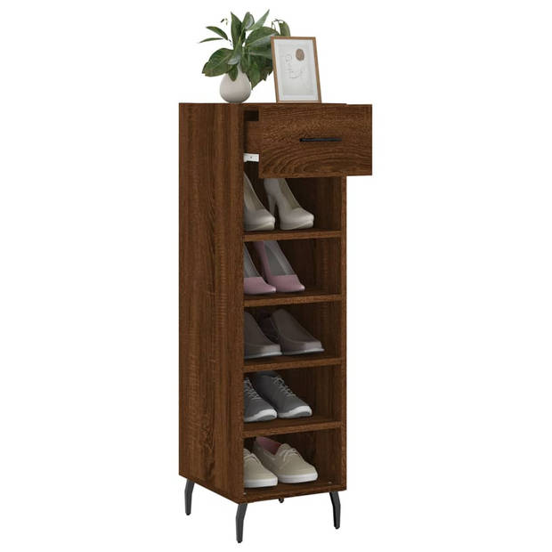 The Living Store Schoenenkast - Bruineiken - 30 x 35 x 105 cm - Duurzaam hout - 1 lade - 5 open vakken