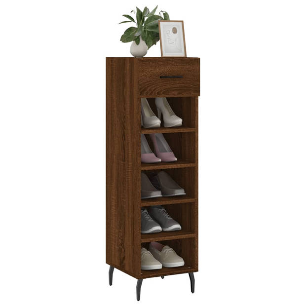 The Living Store Schoenenkast - Bruineiken - 30 x 35 x 105 cm - Duurzaam hout - 1 lade - 5 open vakken