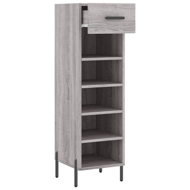 The Living Store Schoenenkast - Grijs Sonoma Eiken - 30 x 35 x 105 cm - Duurzaam Hout - 1 Lade - 5 Open Vakken