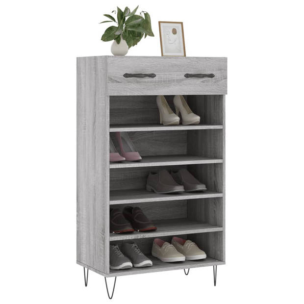 The Living Store Schoenenkast - Elegant - Type- Opbergmeubel - Afmeting- 60 x 35 x 105 cm - Kleur- Grijs Sonoma Eiken