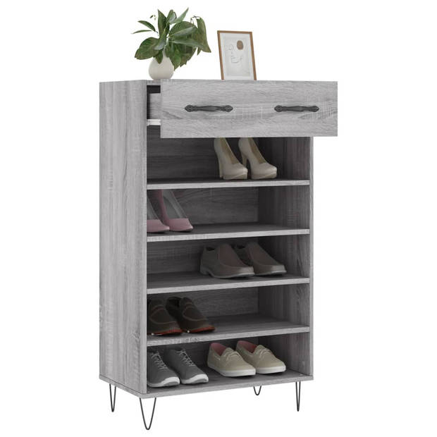 The Living Store Schoenenkast - Elegant - Type- Opbergmeubel - Afmeting- 60 x 35 x 105 cm - Kleur- Grijs Sonoma Eiken