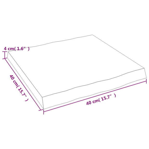 vidaXL Tafelblad natuurlijke rand 40x40x(2-4) cm eikenhout donkerbruin