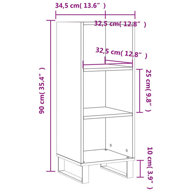 vidaXL Dressoir 34,5x32,5x90 cm bewerkt hout hoogglans wit