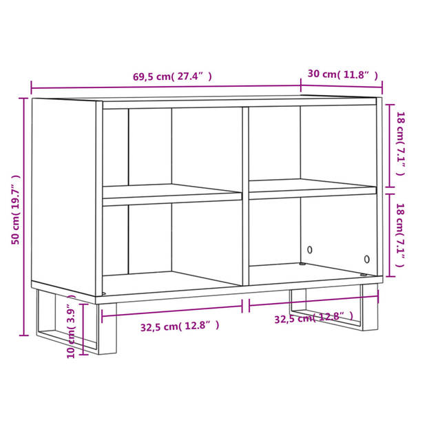 The Living Store Tv-meubel - Tv-kast met 4 vakken - Gerookt eiken - 69.5 x 30 x 50 cm - Stevig materiaal - Voldoende