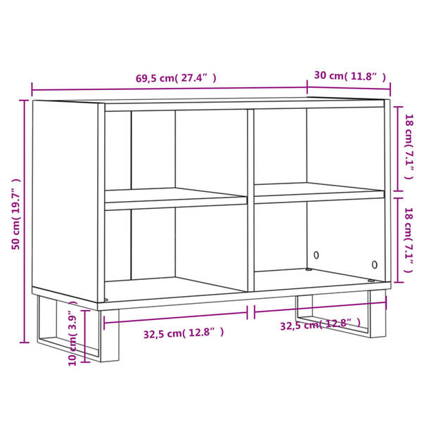 The Living Store TV-meubel Sonoma Eiken - Bewerkt Hout - 69.5 x 30 x 50 cm - Met Opbergruimte