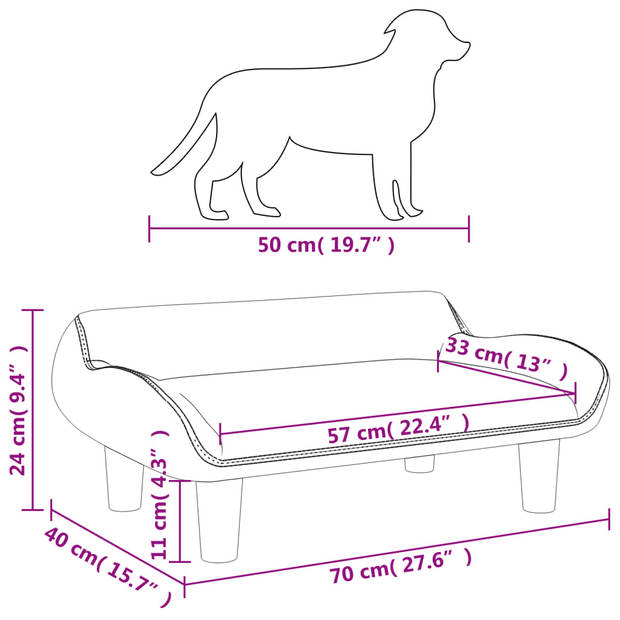 The Living Store Hondenbank - fluweel - 70x40x24 cm - bruin