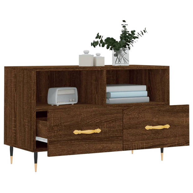 The Living Store Tv-meubel - Bruineiken - 80x36x50cm - Bewerkt hout en ijzer