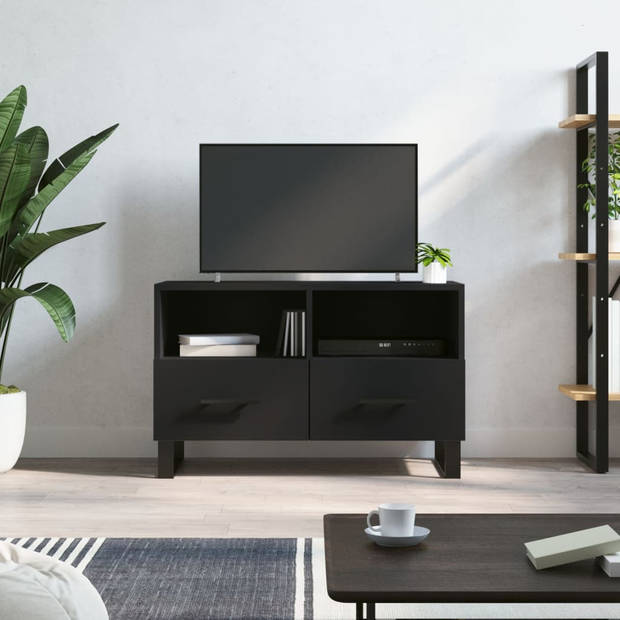 vidaXL Tv-meubel 80x36x50 cm bewerkt hout zwart