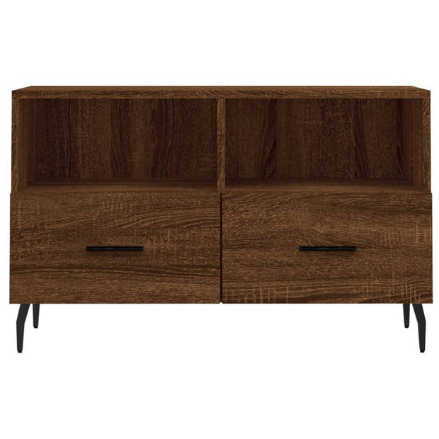 The Living Store TV-meubel Bruineiken 80x36x50 cm - Bewerkt hout en ijzer