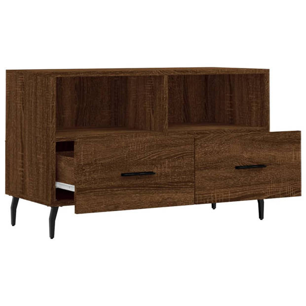 The Living Store TV-meubel Bruineiken 80x36x50 cm - Bewerkt hout en ijzer