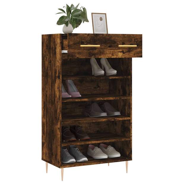 The Living Store Schoenenkast Gerookt Eiken - Duurzaam hout - Veel opbergruimte - Stabiel - Industrieel - 60x35x105 cm