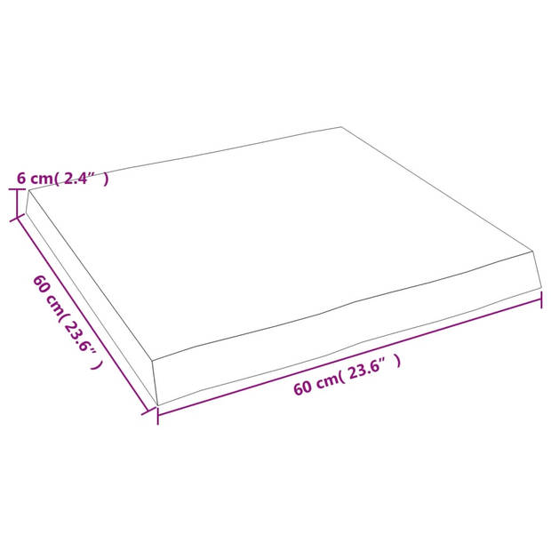 vidaXL Tafelblad natuurlijke rand 60x60x(2-6) cm eikenhout donkerbruin