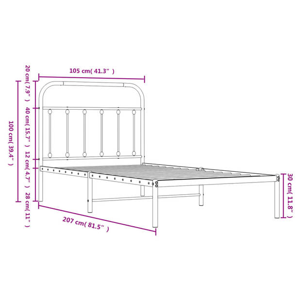 vidaXL Bedframe met hoofdbord metaal zwart 100x200 cm