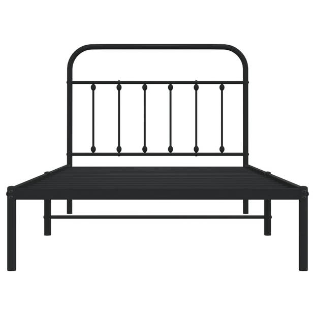 vidaXL Bedframe met hoofdbord metaal zwart 100x200 cm