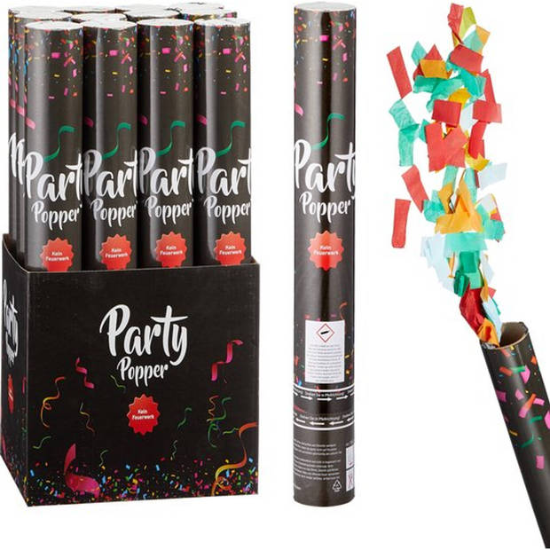 Luchtdruk partypopper gevuld met papieren slingers en confetti - 3 Kokers