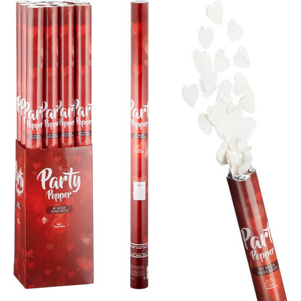 Party Popper XXL - Confetti Kanon Shooter - Met Witte Papieren Hartjes - 80 cm - schiet 5 – 8 m hoog – 36 Stuks