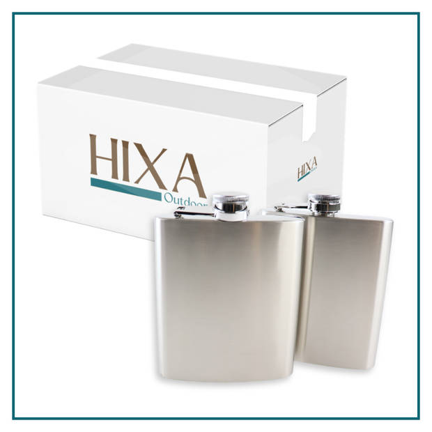 HIXA Heupfles - 2 Stuks - Flacon - Veldfles - RVS - Drinkfles - Platvink - 200ml - Zilver