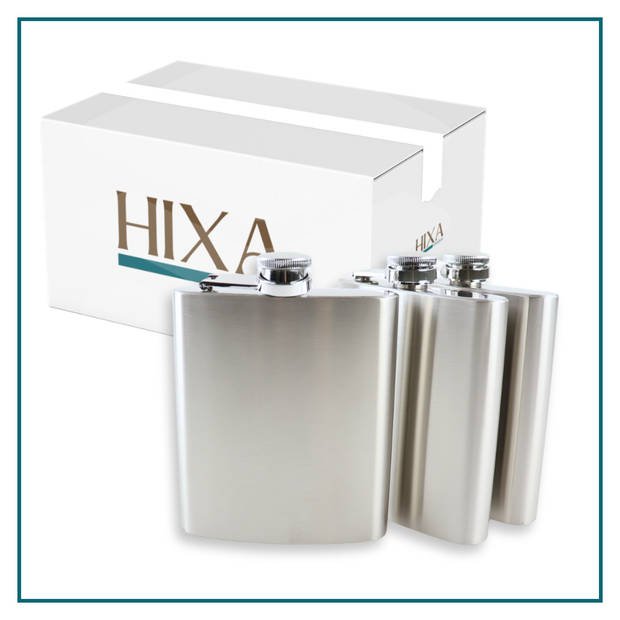 HIXA Heupfles - 3 Stuks - Flacon - Veldfles - RVS - Drinkfles - Platvink - 200ml - Zilver