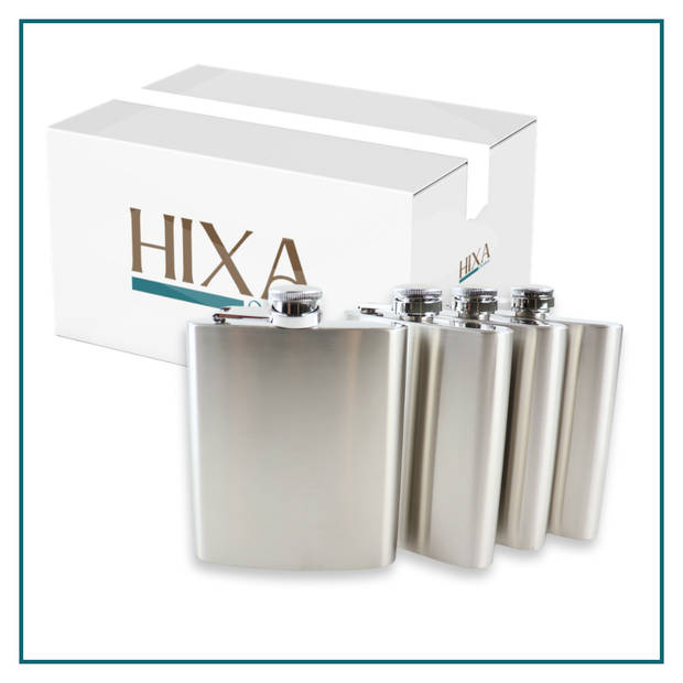 HIXA Heupfles - 4 Stuks - Flacon - Veldfles - RVS - Drinkfles - Platvink - 200ml - Zilver