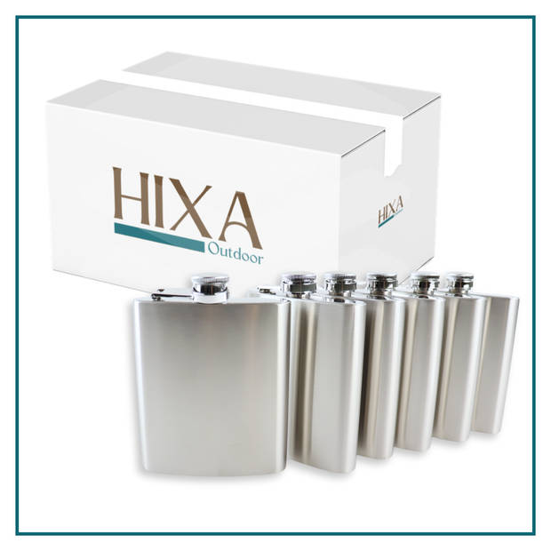 HIXA Heupfles - 6 Stuks - Flacon - Veldfles - RVS - Drinkfles - Platvink - 200ml - Zilver