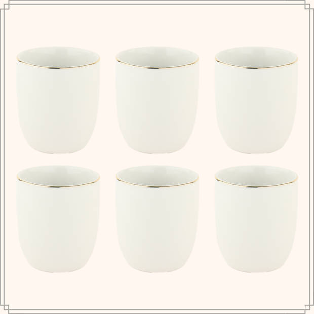 OTIX Koffiekopjes - Espresso Kopjes - Koffietassen - 6 stuks zonder oor - Wit met Gouden rand - 180ml - CROCUS