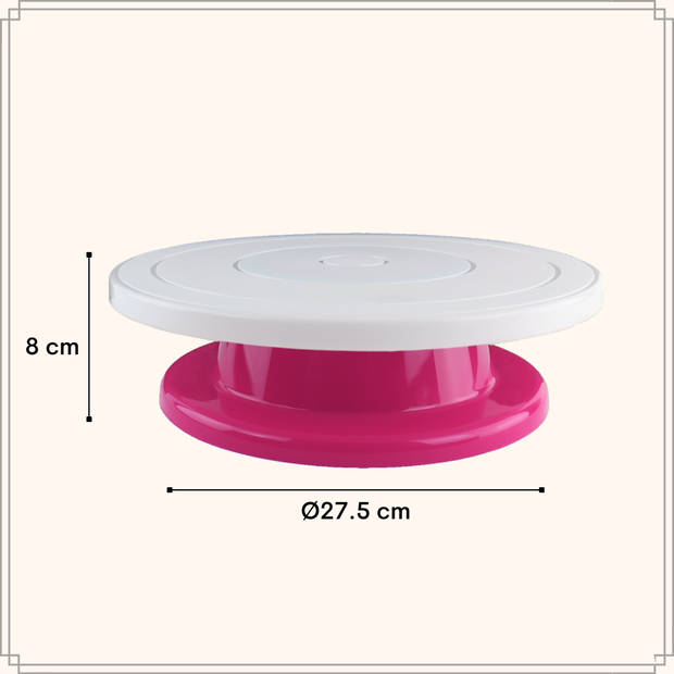 OTIX Taartplateau - Roterend - Draaiplateau op Voet - Draaibaar - 27,5cm - Roze - Kunststof