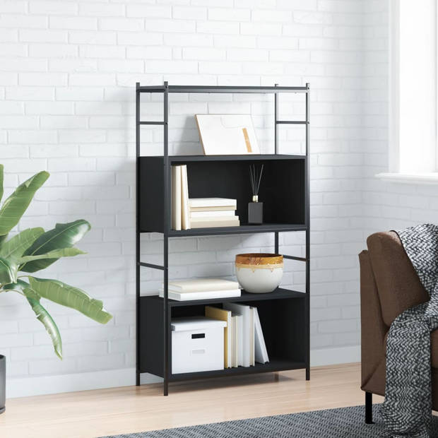 The Living Store Boekenrek Industrieel - 80 x 30 x 145.5 cm - Zwart