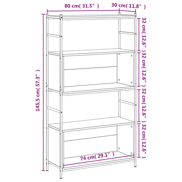 vidaXL Boekenkast 80x30x145,5 cm bewerkt hout en ijzer bruin eikenkleur