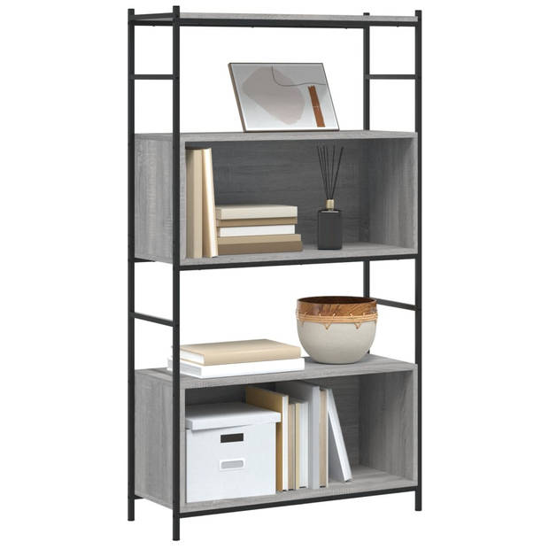 The Living Store Boekenrek Industrieel - 80 x 30 x 145.5 cm - Grijs Sonoma Eiken - Bewerkt Hout en IJzer