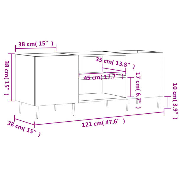 vidaXL Platenkast 121x38x48 cm bewerkt hout betongrijs