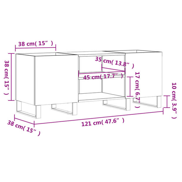 vidaXL Platenkast 121x38x48 cm bewerkt hout hoogglans wit