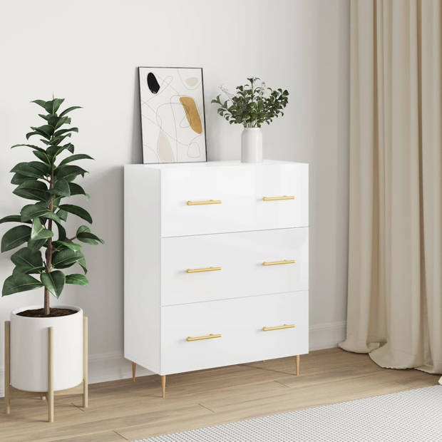 The Living Store Dressoir Classic - Buffetkast - 69.5 x 34 x 90 cm - Hoogglans wit - Stevig materiaal