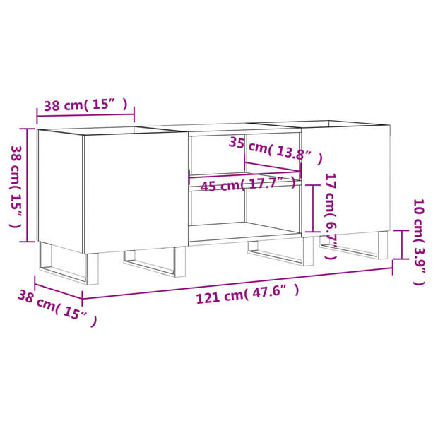 vidaXL Platenkast 121x38x48 cm bewerkt hout bruin eikenkleur