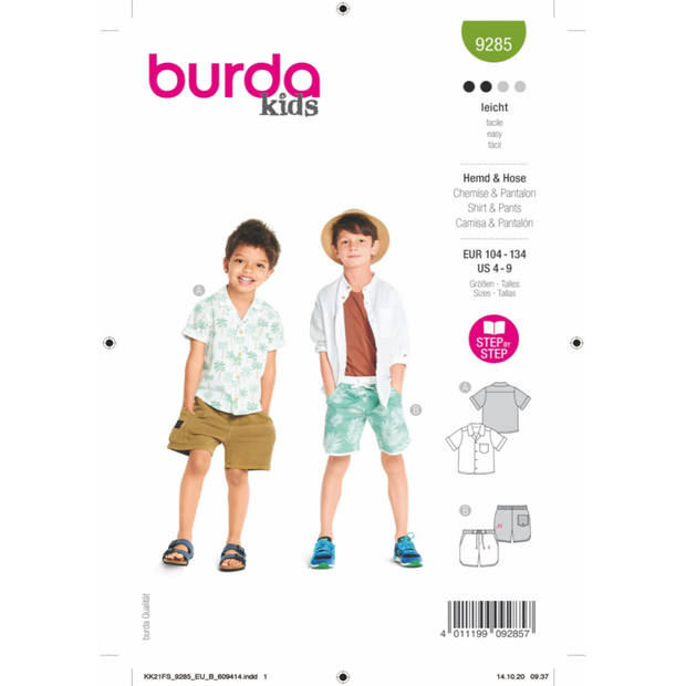 Burda 9285 Shirt/Broek mt104-134